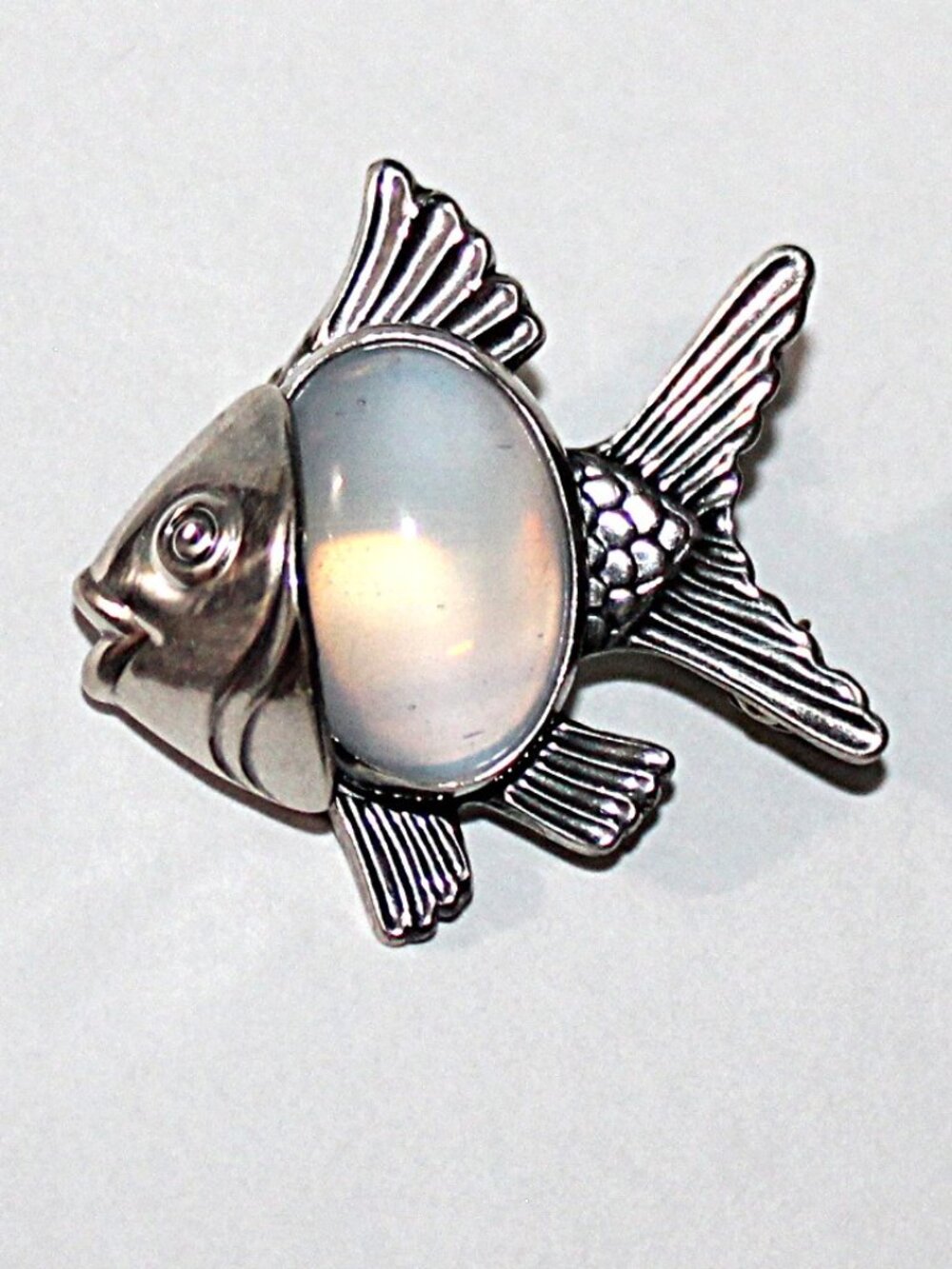 Vintage Danecraft Sterling Silver Moonstone Jelly Belly Fish Brooch